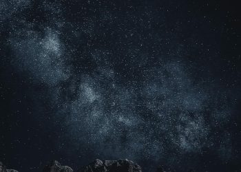 Star-filled night sky over mountains Starry sky with Milky Way over mountains